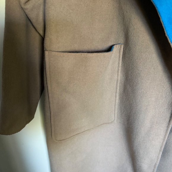 Essentiel Antwerp Reversible Camel Turquoise Wool Blend Wrap Coat Size 36 US 4 - Picture 5 of 16